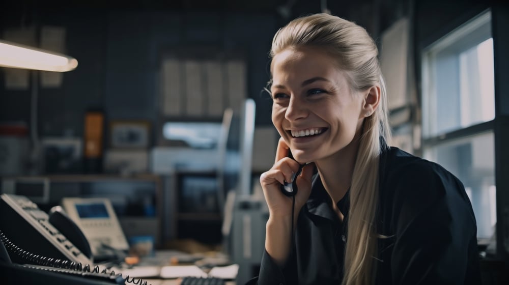 a picture of a smiling blonde female sales rep