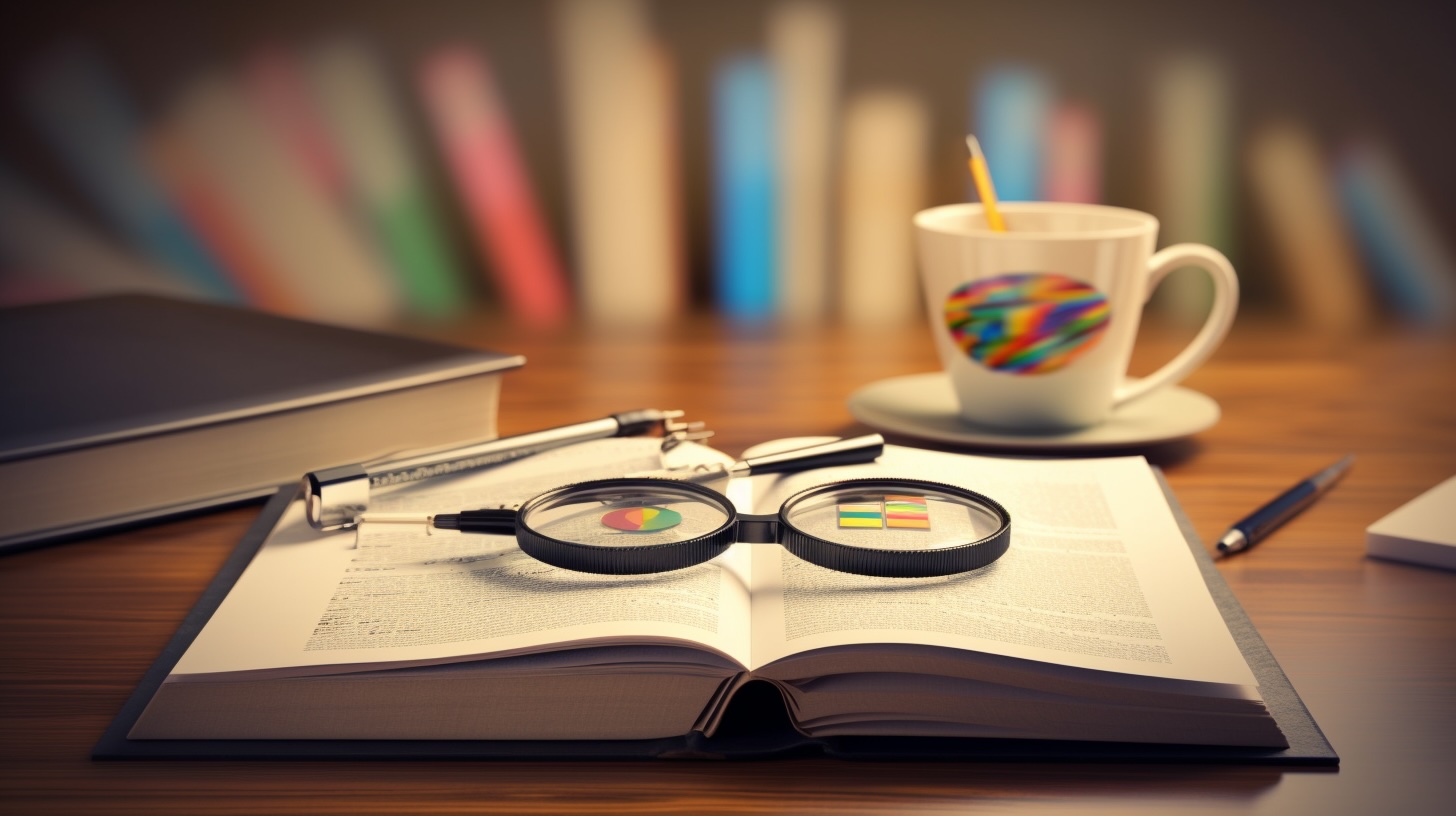a book with some glasses - google colours on a cup and under glasses